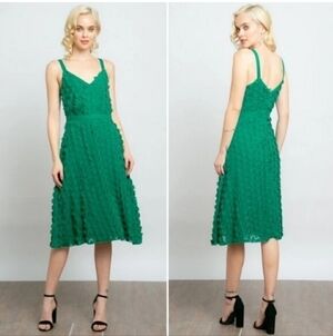 Eva‎ Franco Anthropologie Hanya Textured Flower Crepe Emerald Green Dress Sz 0
